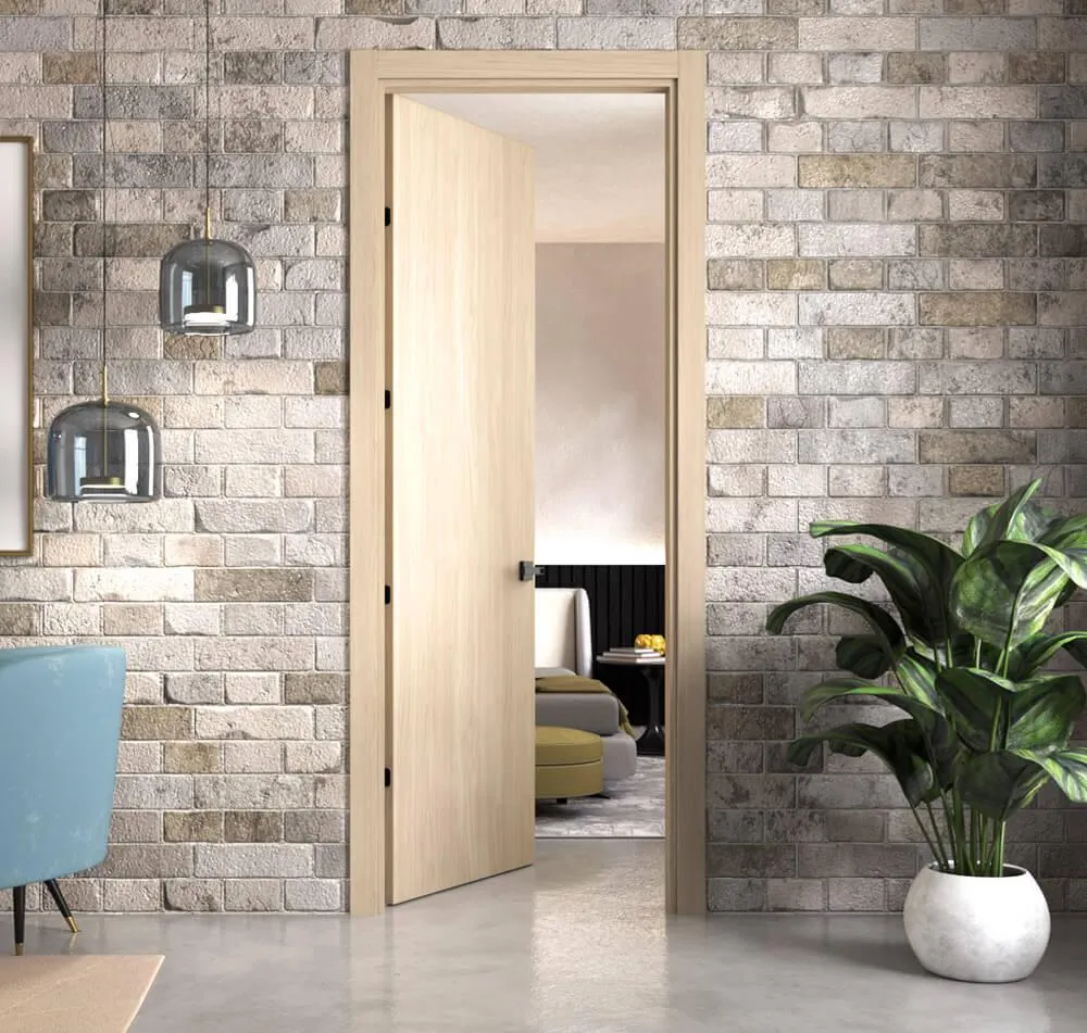 Puerta de madera melaminica veta vertical color nacar