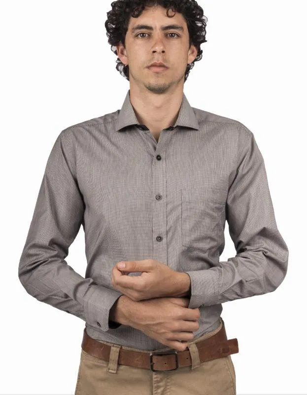 Camisa Manga Larga Cuadros Negros Pequeños – Moldería clásica