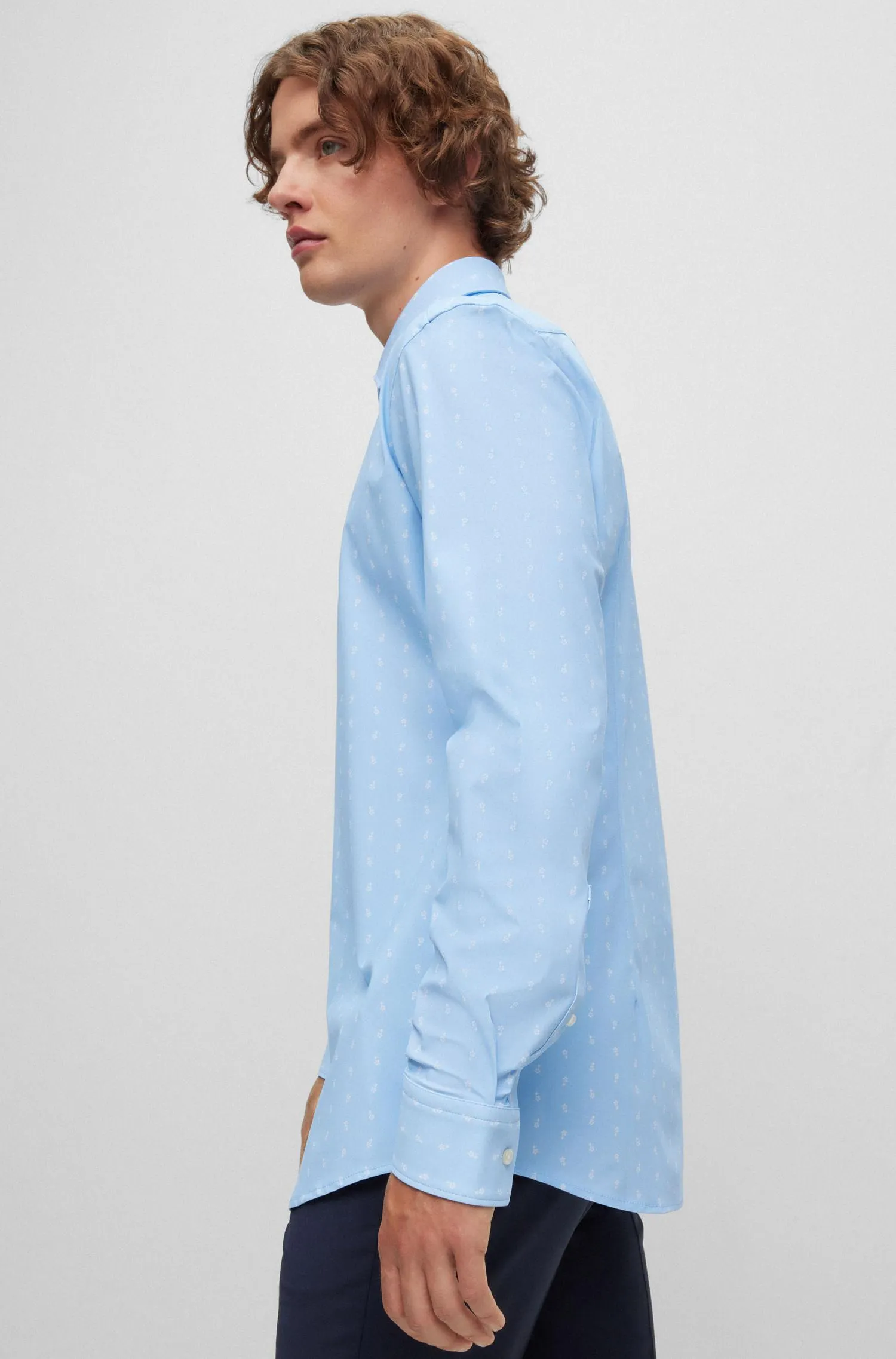 Camisa Slim Fit Estampada Con Elástico Hombre
