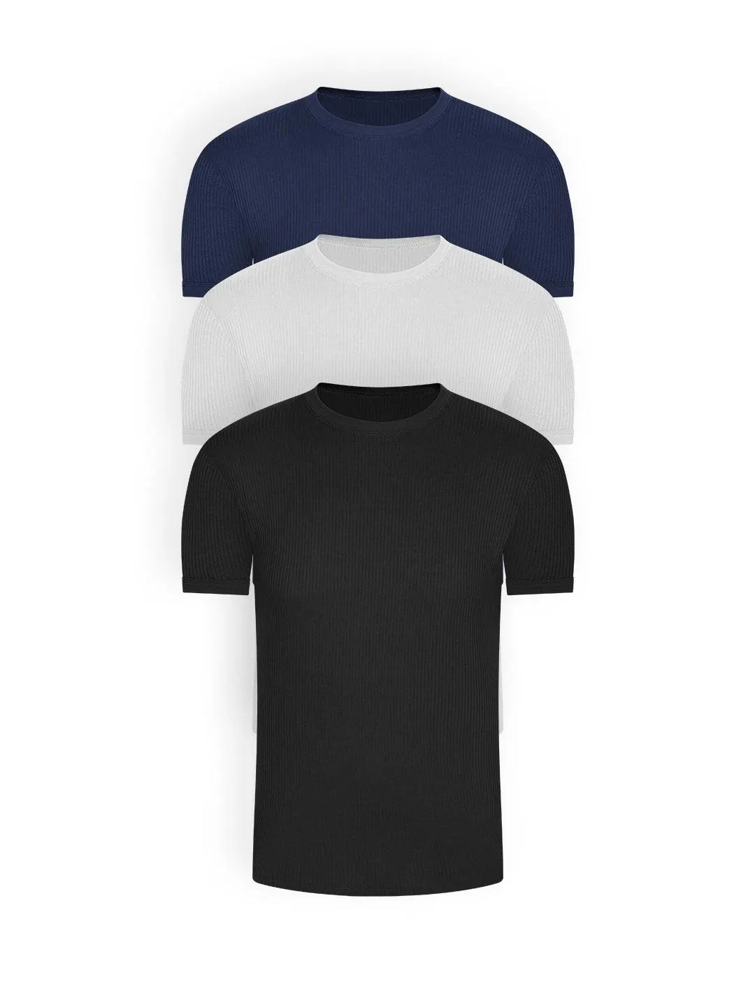 Camiseta cuello redondo manga corta algodón acanalada (Pack X3)(2256)