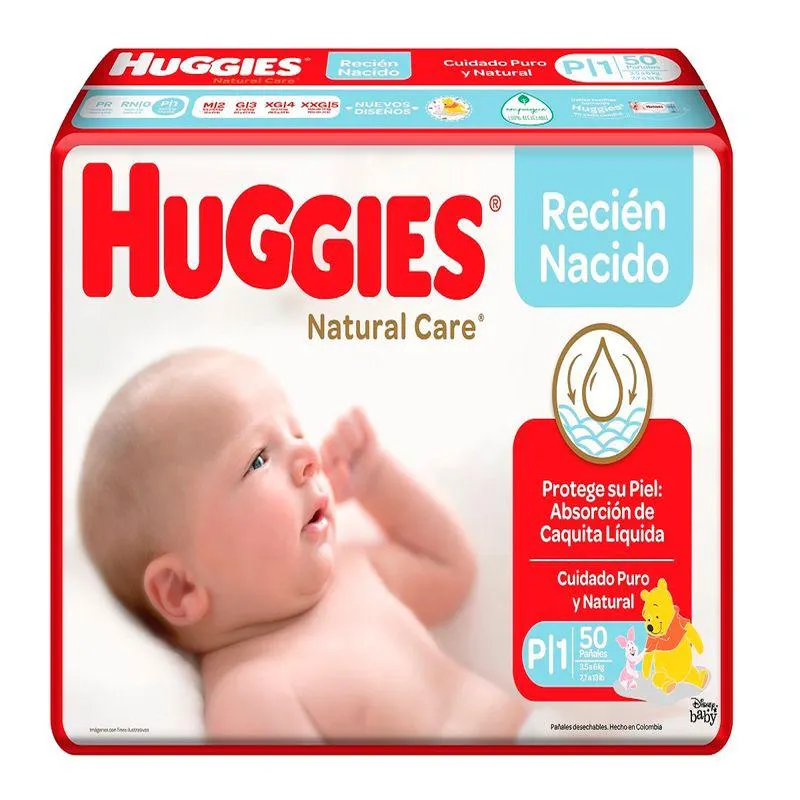 Panal Huggies Natural Care Talla P Pqte X 50 Und