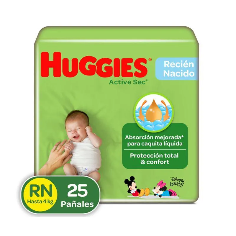 Panal Huggies Active Sec Recien Nacido Pqte X 25 Und