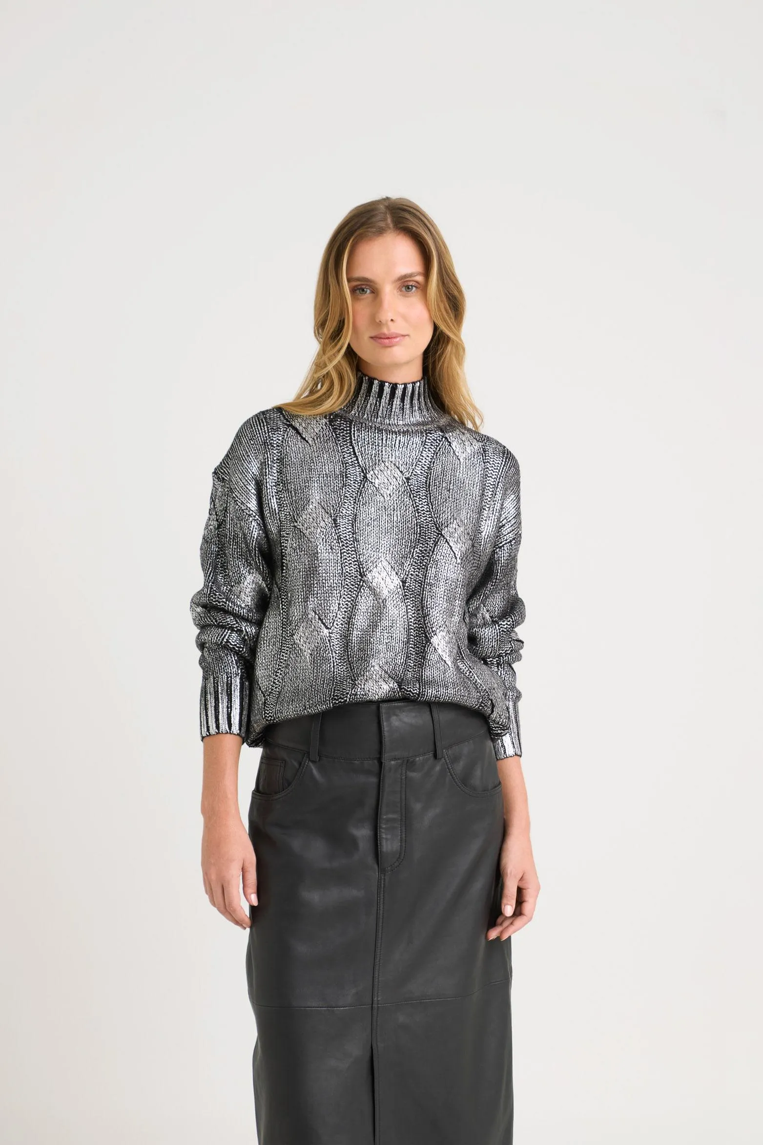 Sweater Rock en tejido rectilíneo para mujer efecto metalizado