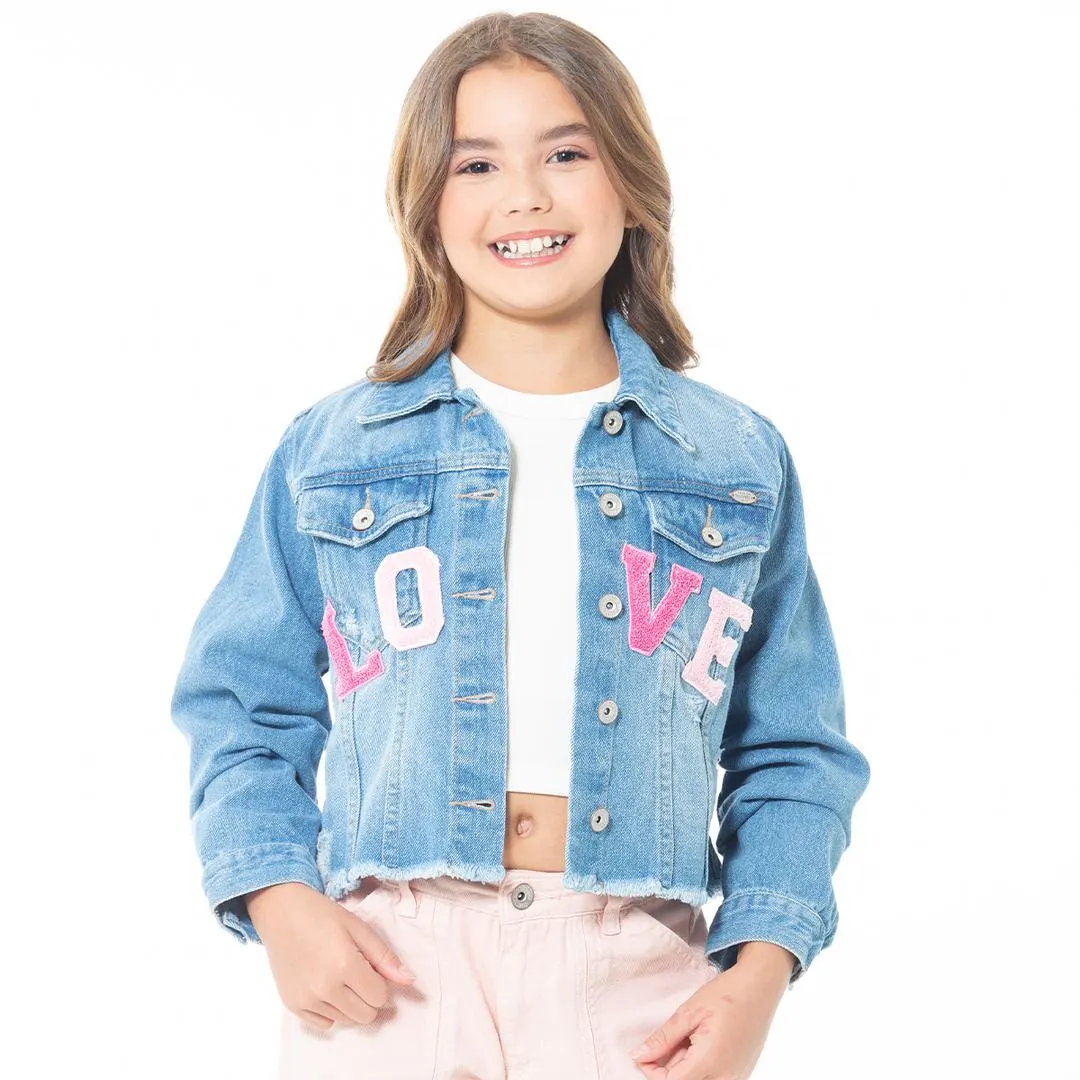 DENIM JACKET WITH APPLIQUES FOR GIRLS