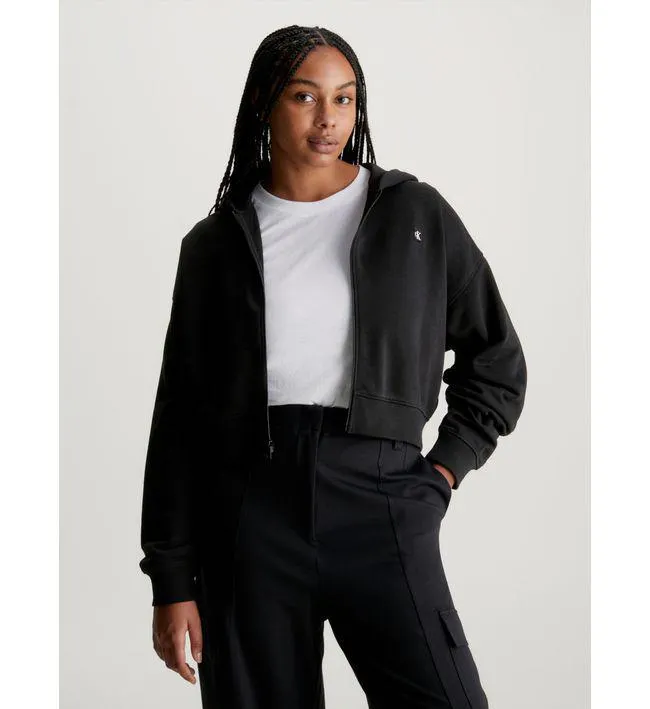 Saco Negro Cropped Con Gorro Y Cierre