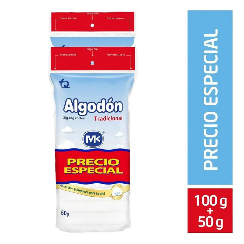 Algodón MK zigzag bolsa x100g gratis 50g