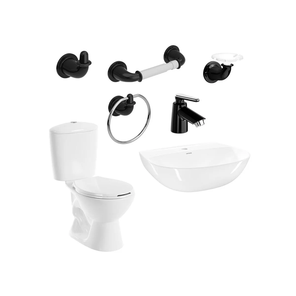 Combo Manantial Pro Redondo Blanco con Grifería y accesorios negros de edición especial