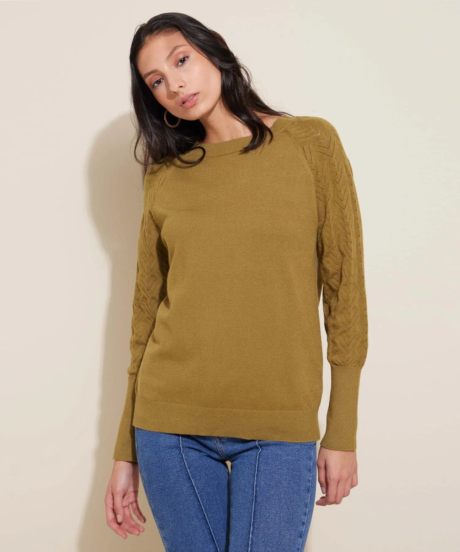 Saco Tejido Cuello Redondo Manga Larga