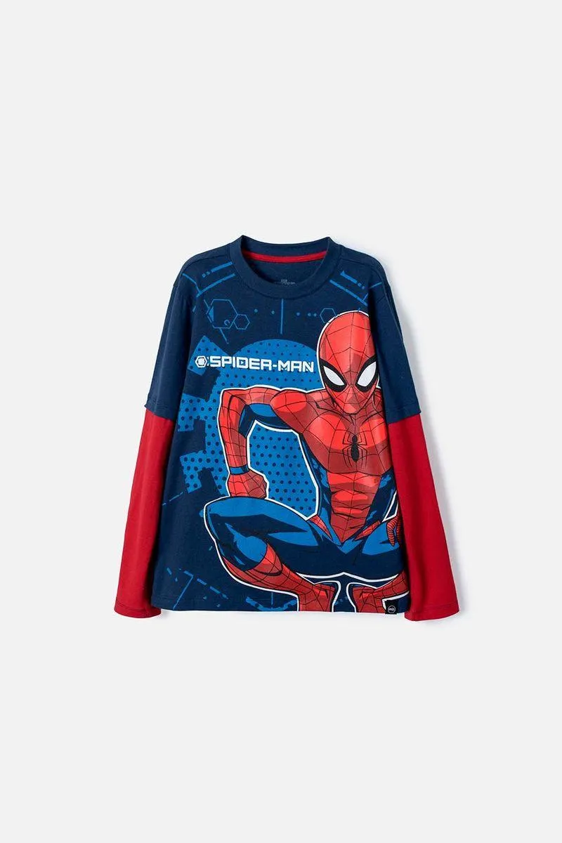 Camiseta de Spiderman azul oscura manga larga para niño