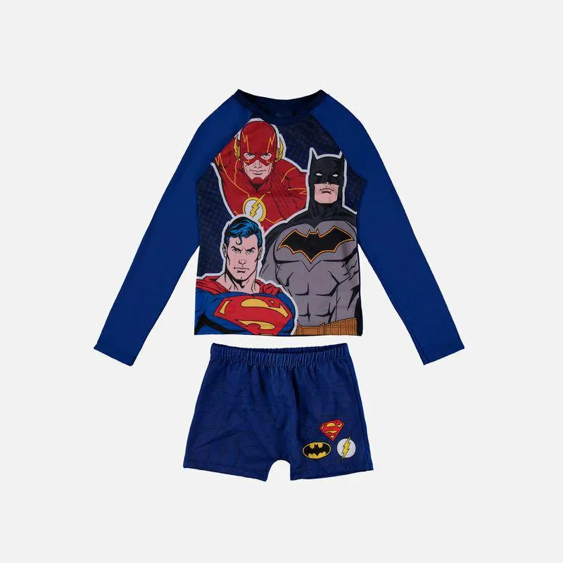 Conjunto de baño, manga larga azul de Justice League Core