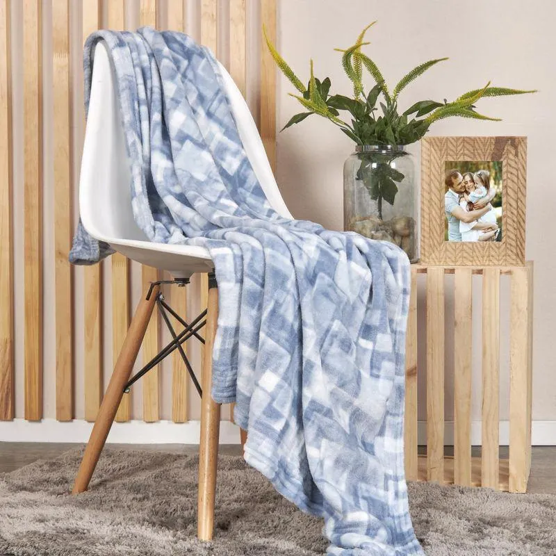 Manta flannel estampada 120 x 145 Cuadros azul nórdico
