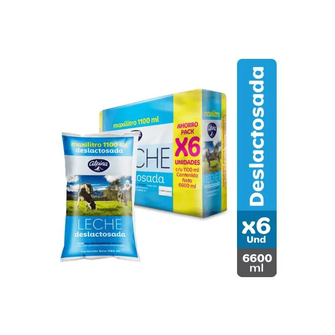 Leche Deslactosada Alpina x6 Und Bolsa 1100 ml