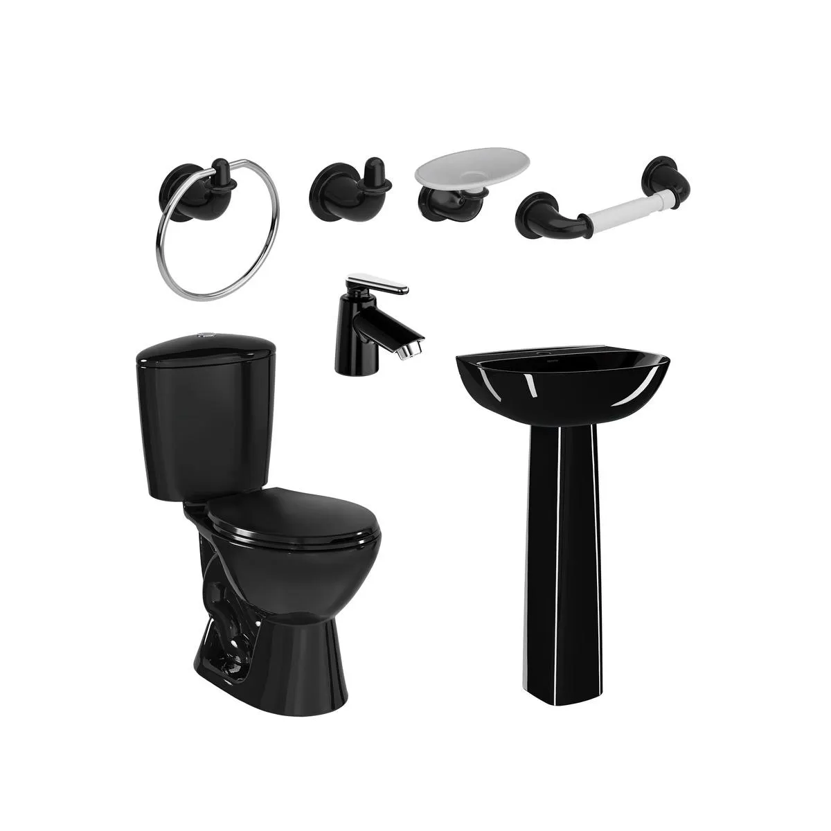 Combo Manantial Pro Redondo Negro con pedestal + Grifería y accesorios negros de edición especial
