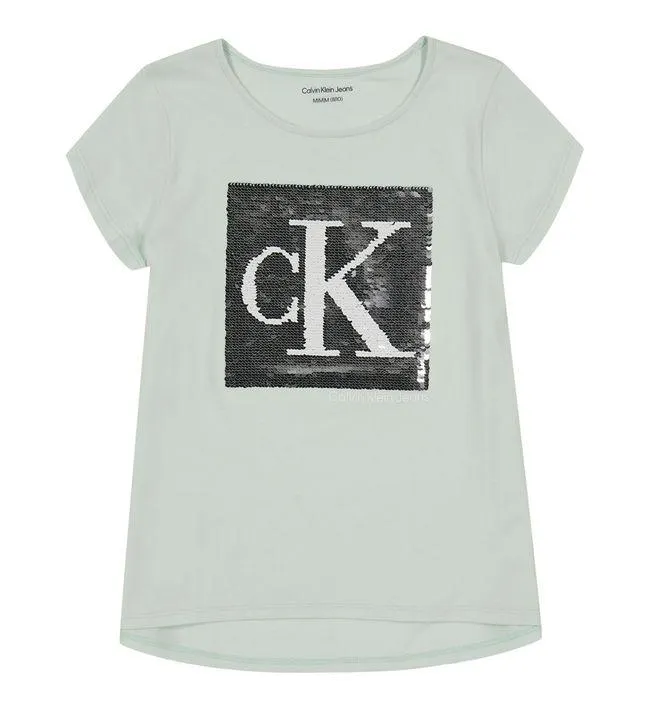 Camiseta Con Logotipo De Lentejuelas Verde Para Niña