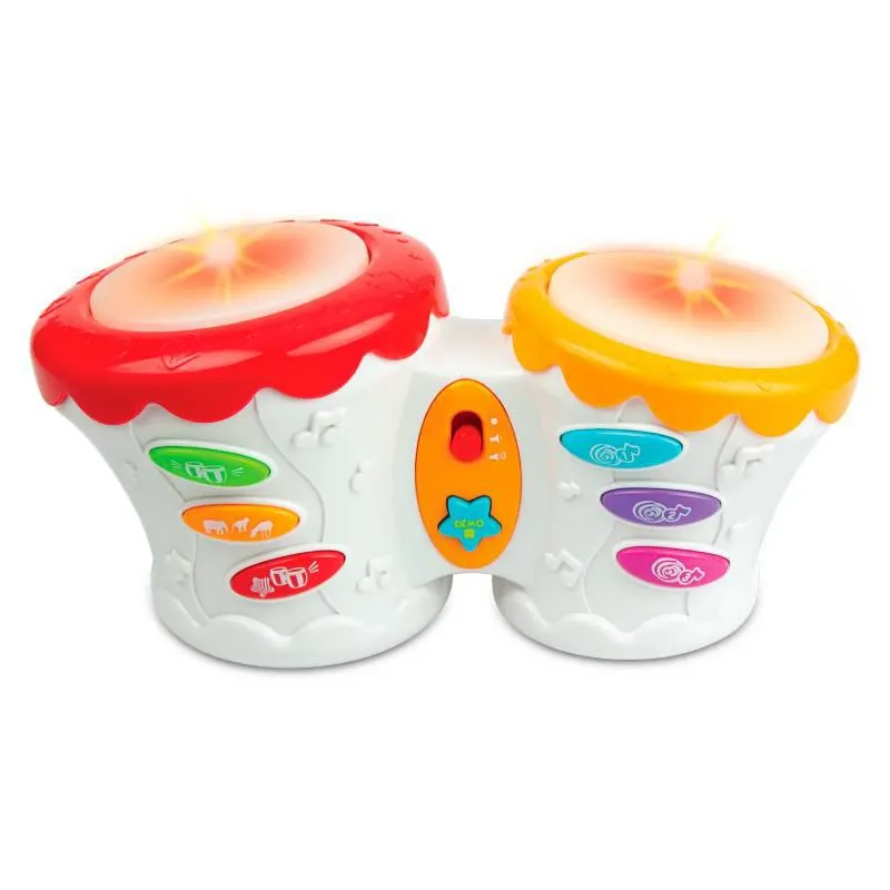 Bongó Musical con Luces, realiza Sonidos de Animales, Musicales y tiene canciones a partir de los 6 Meses Necesita Pilas - WINFUN