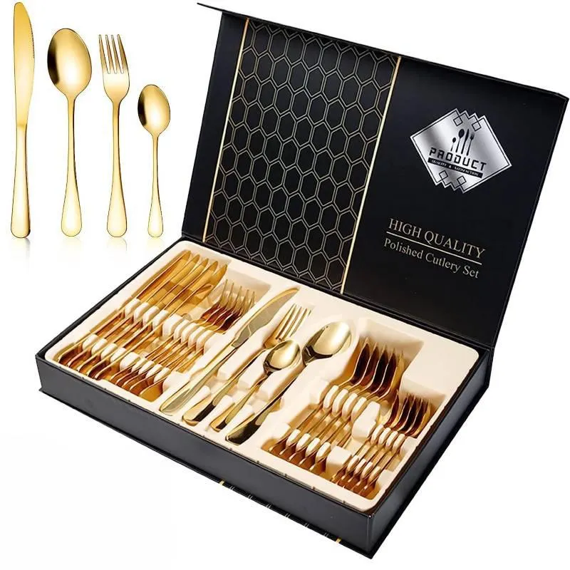 Juego de cubiertos set 24 piezas acero inoxidable dorado