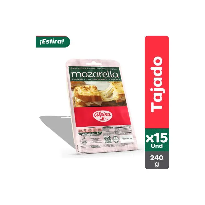 Queso Mozarella Alpina 15 Tajadas 240 g