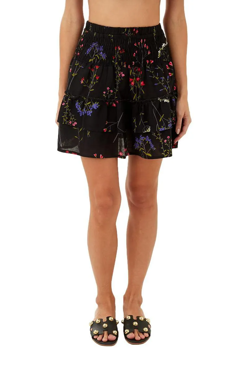 Falda Corta Estampado Floral Negro para mujer Fiore