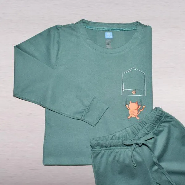 PIJAMA VERANO GATICO VERDE JUNIOR M/L