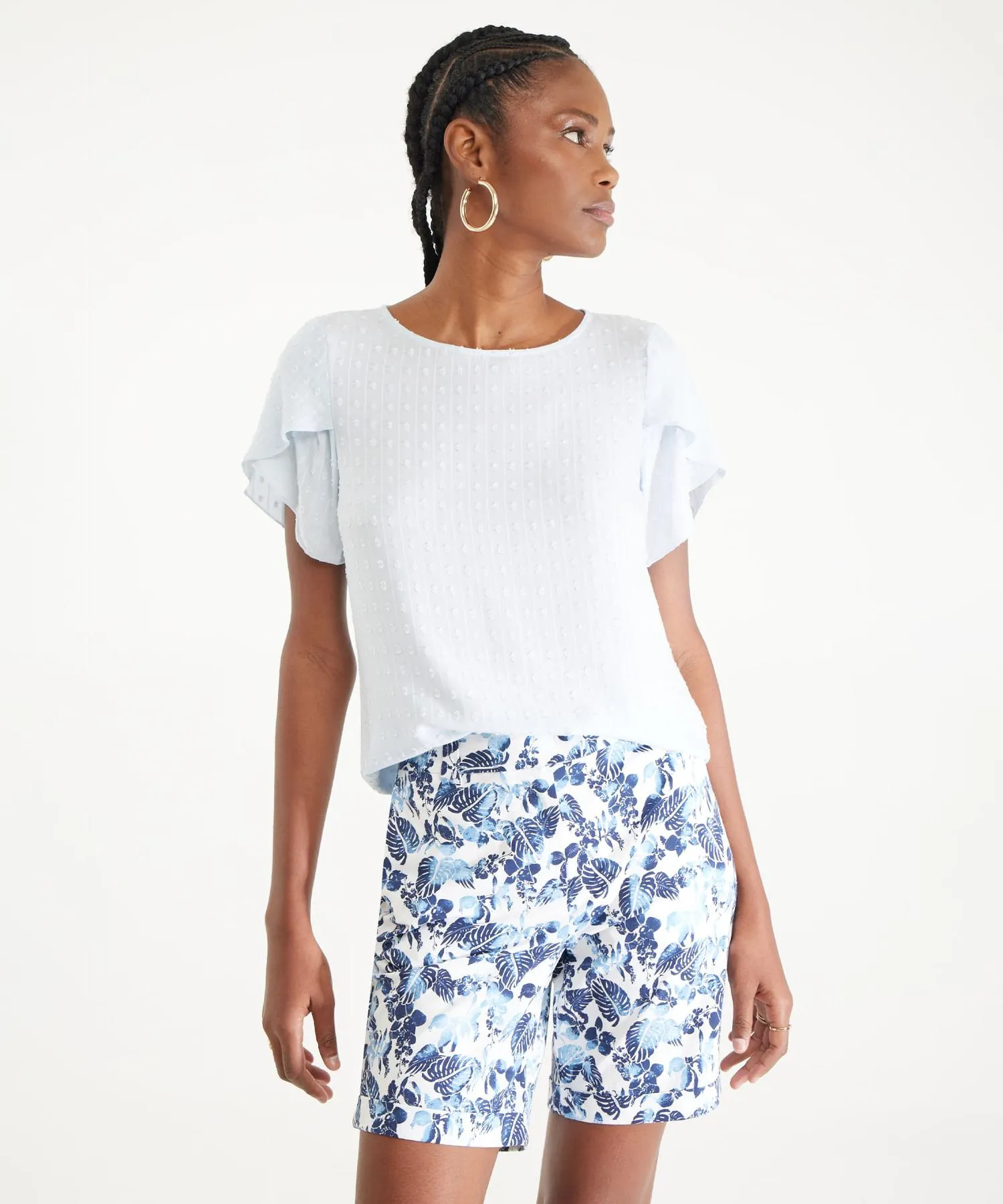 Bermuda Estampada Con Bolsillos Diagonales Y Guardapolvo