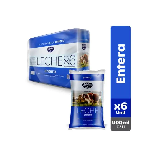 Leche Entera Alpina x6 Bolsa 900 ml