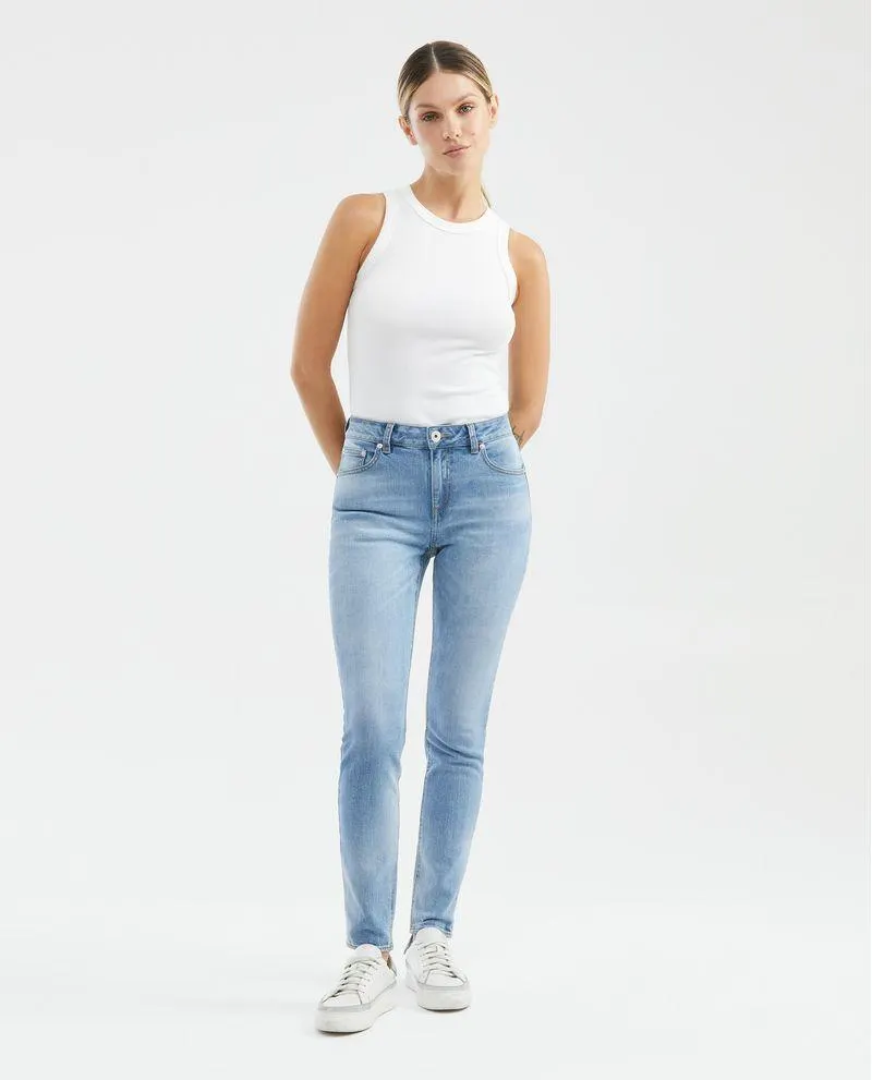 Jean de Mujer High Rise, Cosmo, Bota Skinny - Azul Claro Pretina Renovada