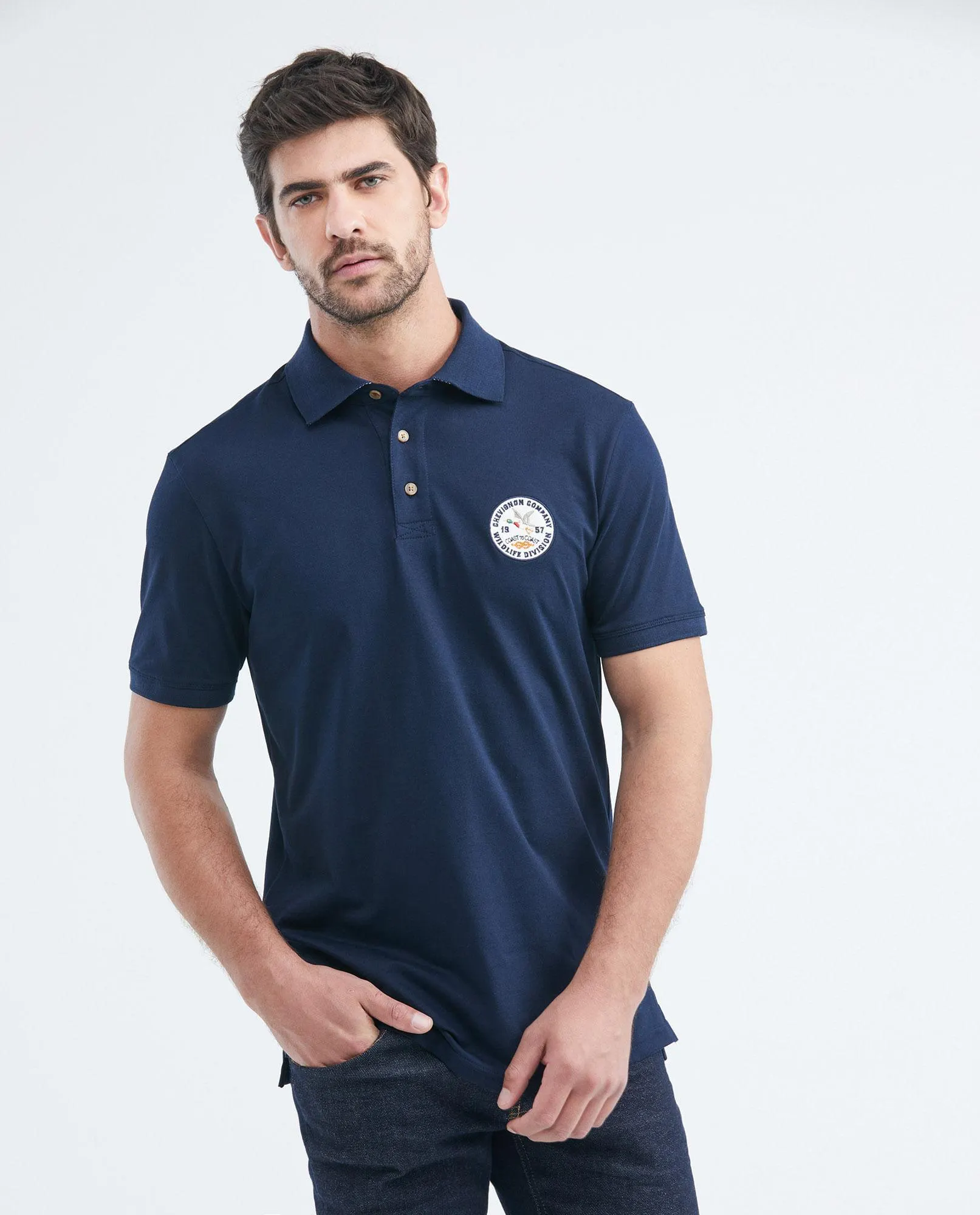 Camiseta de Hombre Tipo Polo, Classic Fit Manga Corta - Aplique Paño Lency