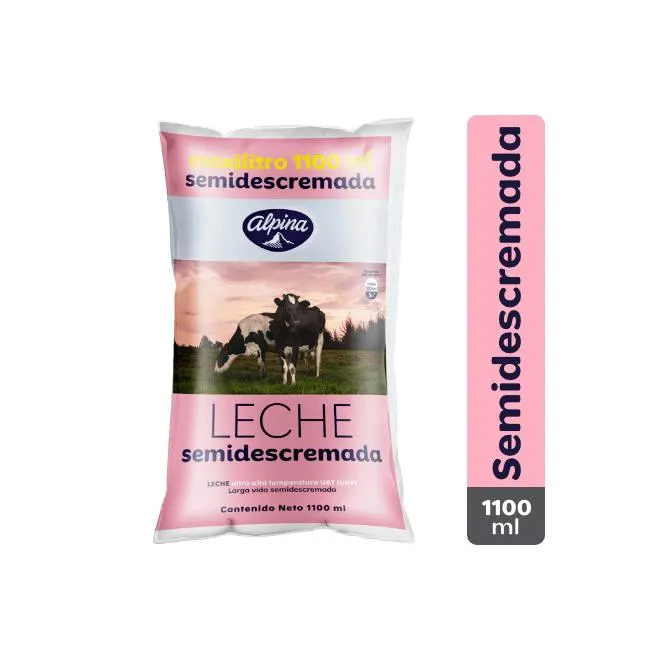 Leche Semidescremada Alpina Bolsa 1100 ml