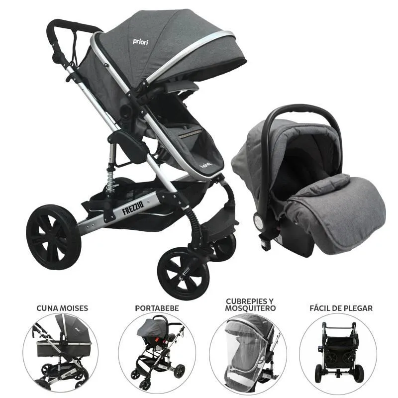Coche para bebé Priori Frezzio Travel system cuatro ruedas Gris y Plata