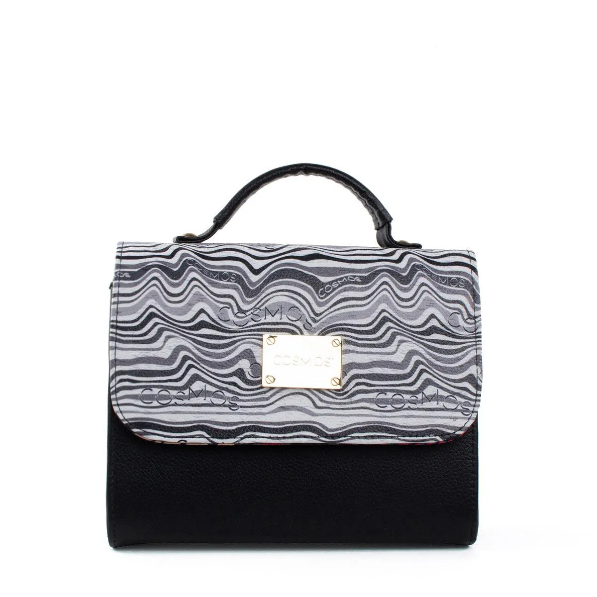 Bolso bandolera color negro estampado, para dama