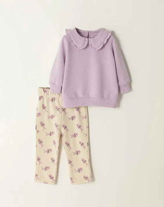 conjunto camiseta + pantalón faxef lila estampado 3-6m