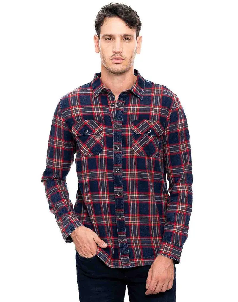 Camisa Manga Larga A Cuadros Con Desgastes En Costuras