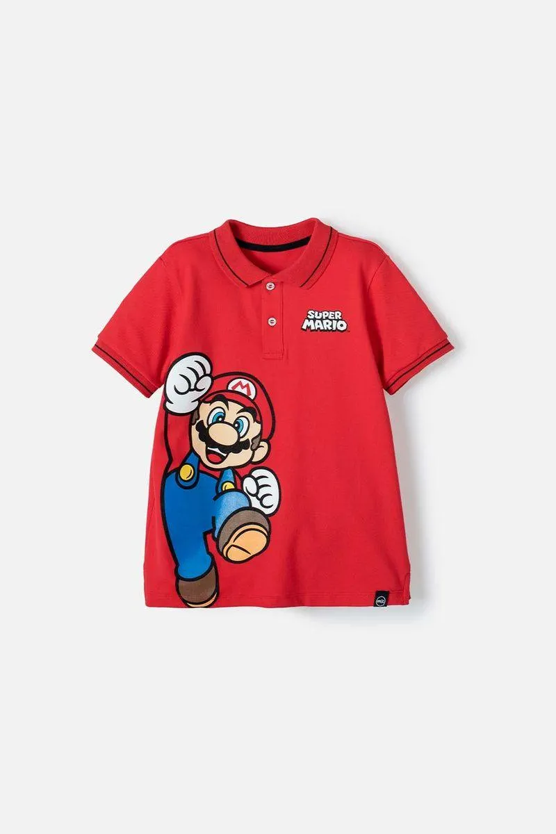 Camiseta tipo polo Video Juegos rojo para niño