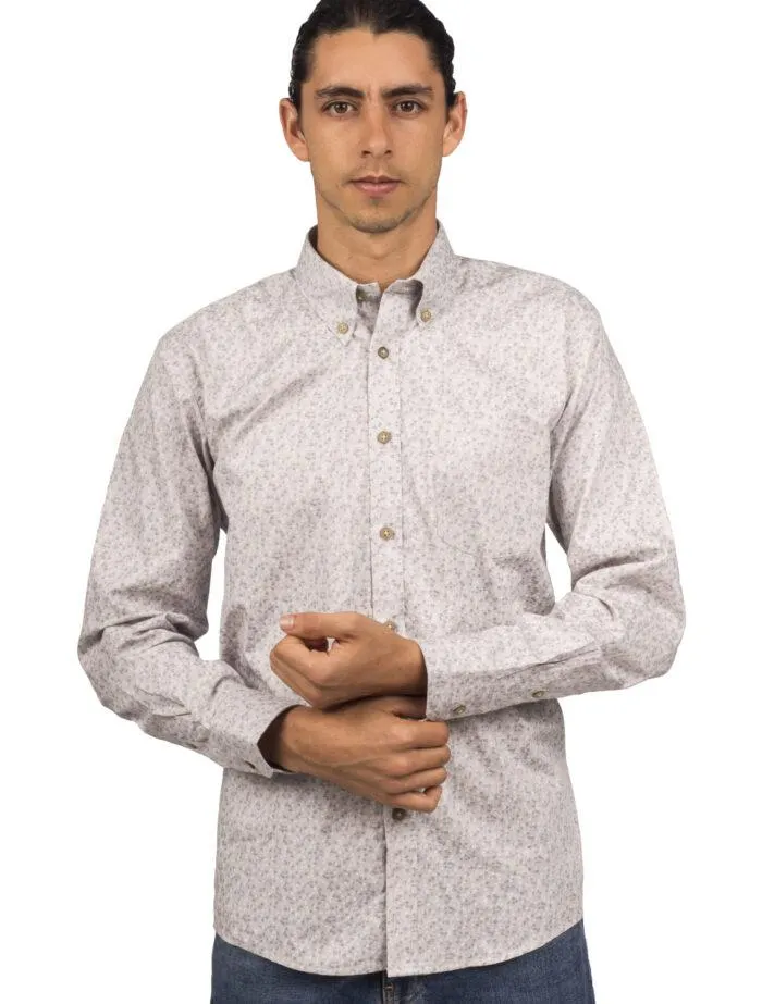 Camisa Manga Larga Gris Claro Miniprint Hojas – Moldería Informal
