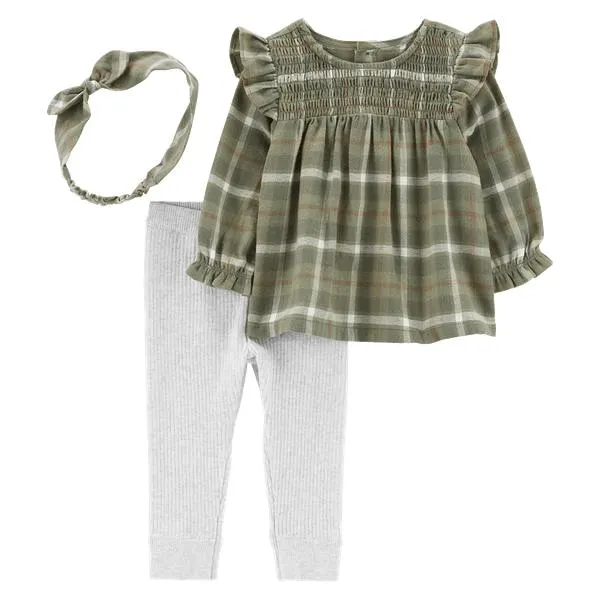 Set Camiseta Cuadros, Leggins Gris y Balaca Niñas - Carter's
