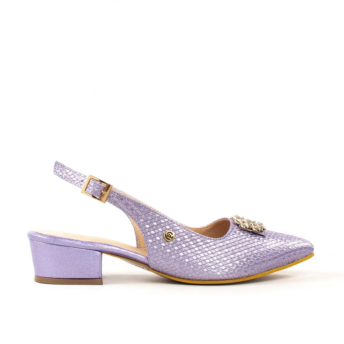 Trabilla de cuero color lila con aplique dorado, para dama