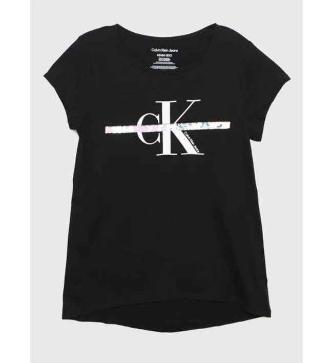 Camiseta De Rayas Con Logo Negro Calvin Klein Niña