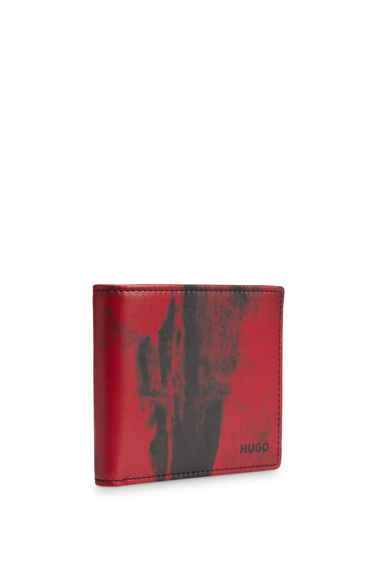 Billetera Plegable En Piel Con Estampado Hombre