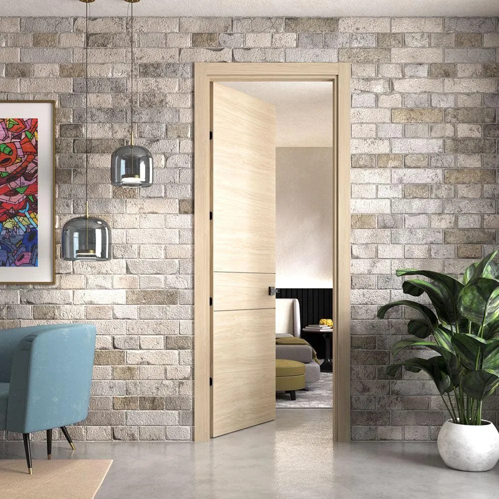 Puerta de madera melaminica ranurada veta horizontal color nacar