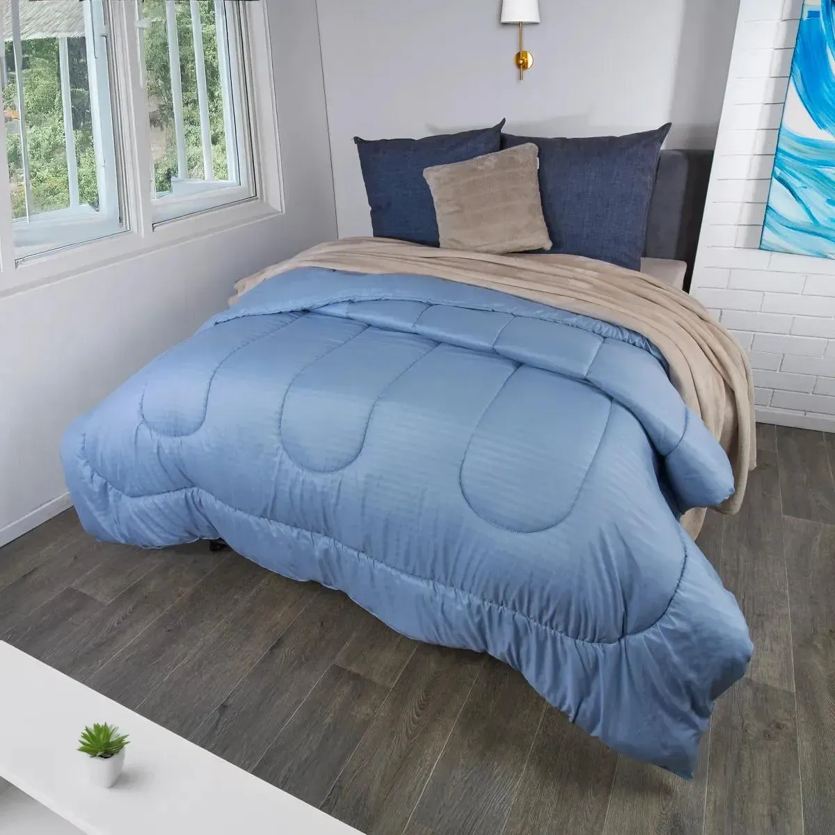 Plumón sin fundón microfibra 1 cm azul nórdico