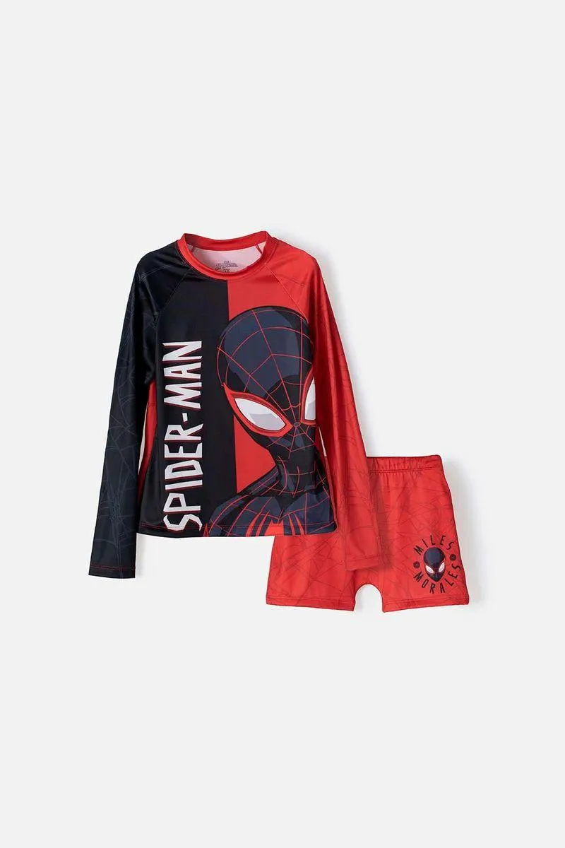 Conjunto de baño Spiderman rojo y negro manga larga para niño