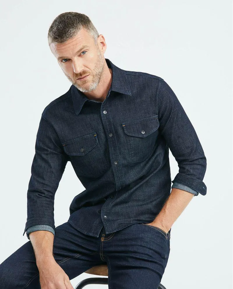 Camisa de Hombre en Denim, Slim Fit Manga Larga - Azul Ultra Oscuro