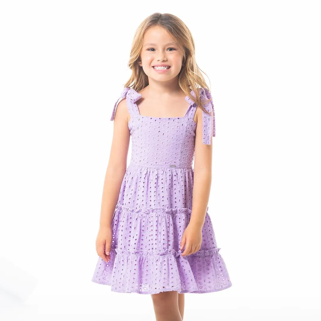 PURPLE EYELET MINI DRESS FOR GIRLS