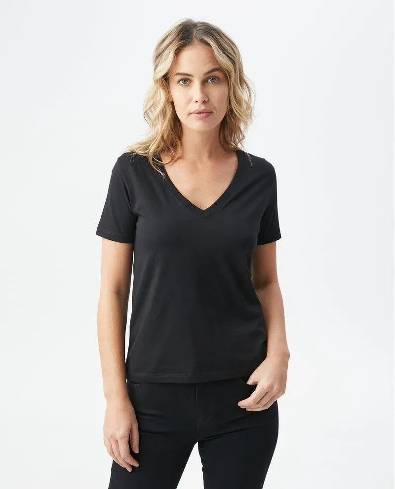 Camiseta Básica de Mujer, Manga Corta Cuello en V - Algodón Pima