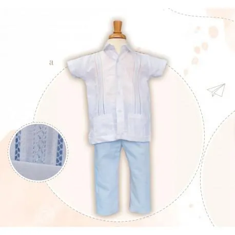 BORDINO CONJUNTO GUAYABERA NIÑO REF 1067L AZUL CELESTE