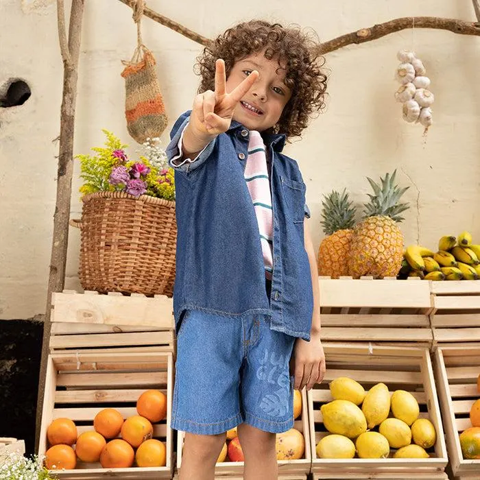 Camisa Mateo lavado oscuro manga larga para bebé niño
