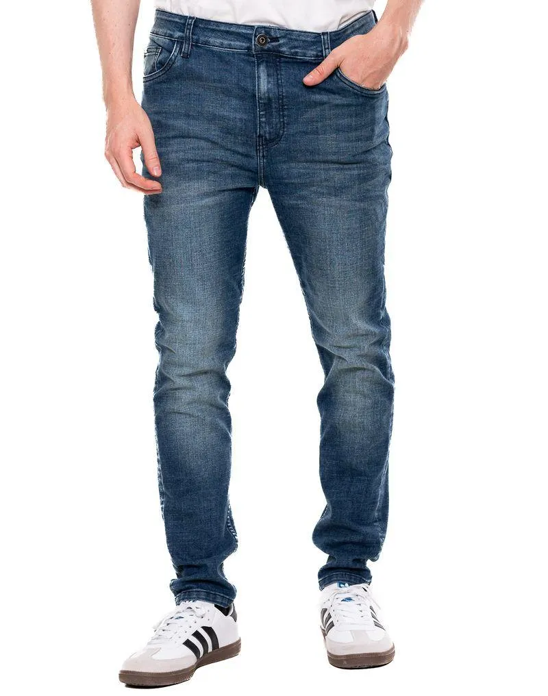Slim Fit Jeans Tono Oscuro Con Desgastes