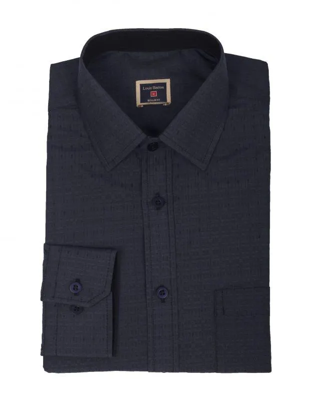 Camisa Manga Larga Color Azul Oscuro Con Textura – Moldería clásica