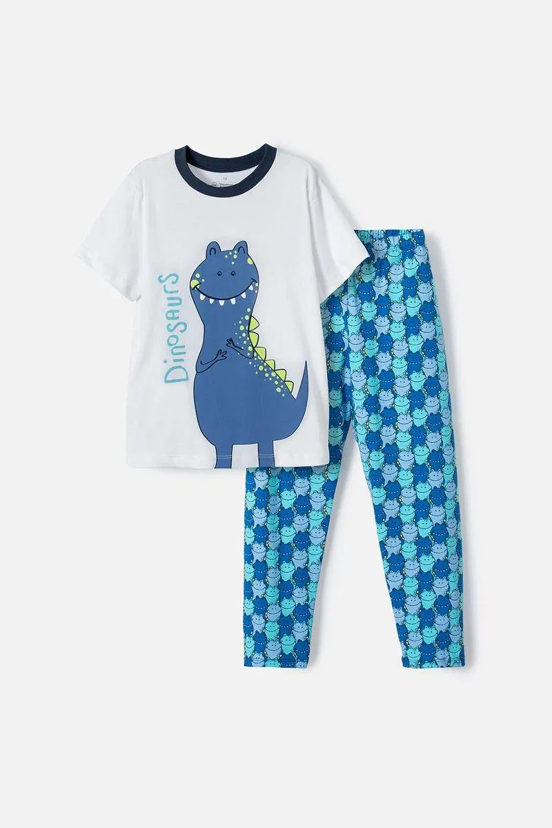 Pijama de Mic manga corta/pantalón largo azul y blanco para niño