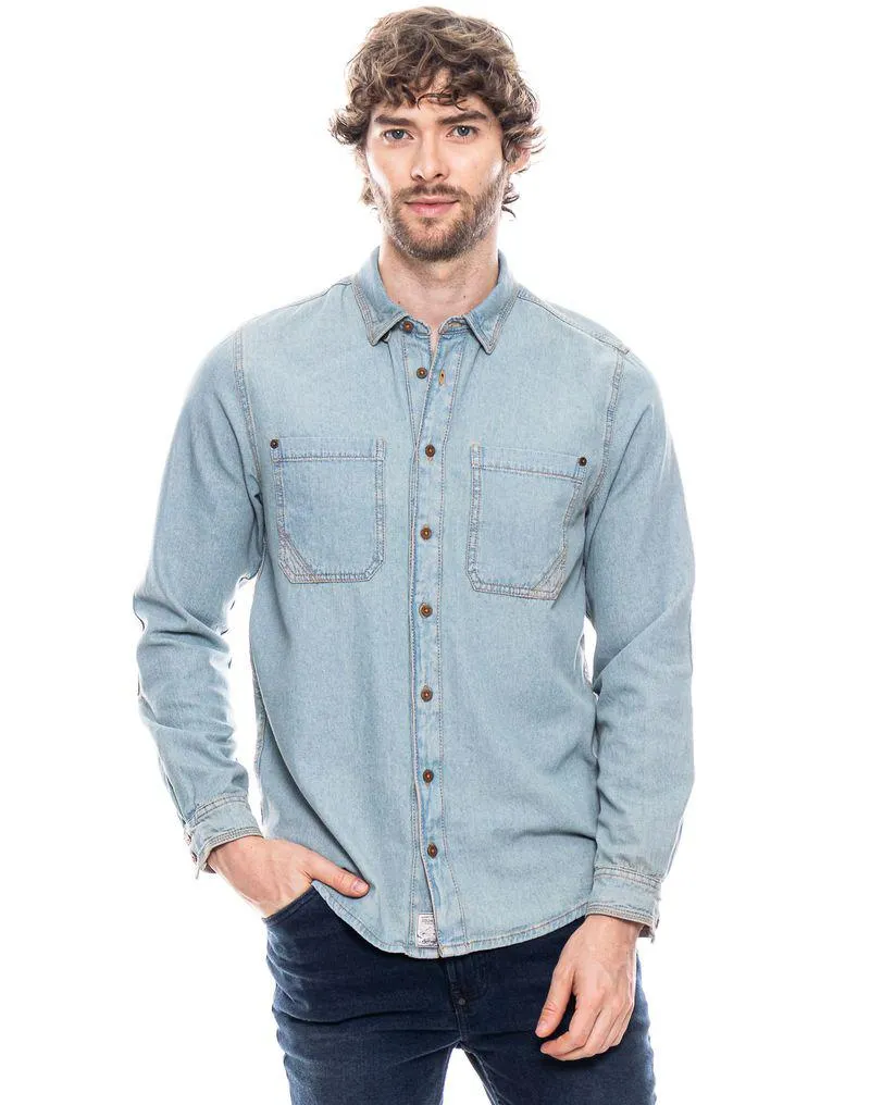 Camisa Manga Larga En Denim Con Cortes